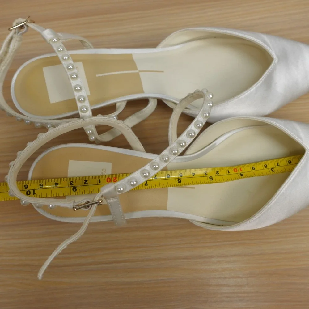 Dolce Vita Womens Slingback Pumps 8.5 White Bridal Pearl Satin Kitten Heel